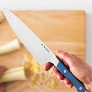 Misen Chef's Knife in hand.