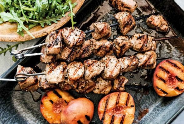 Grilled Pork Skewers with Peaches