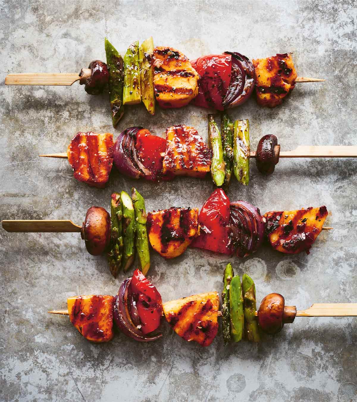 Grilled Vegetable Skewers With Harissa-Marinated Halloumi Recipe | Leite's Culinaria