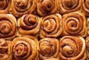 Lots of cinnamon rolls baked together