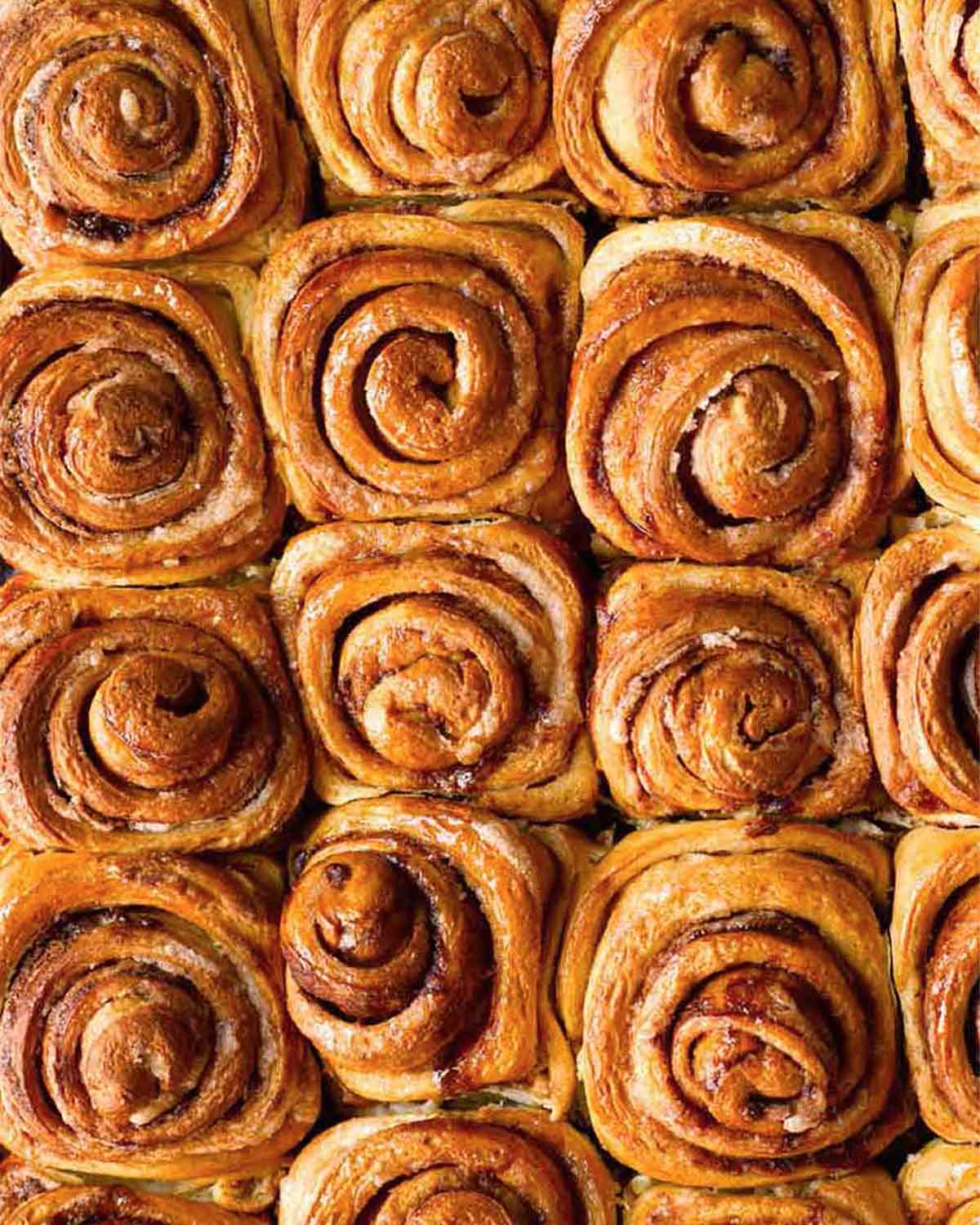 Lots of cinnamon rolls baked together