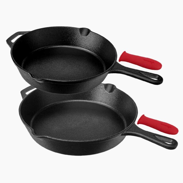 Lodge Pre-Seasoned Cast Iron Skillet With Assist Handle with silicone handle cover.