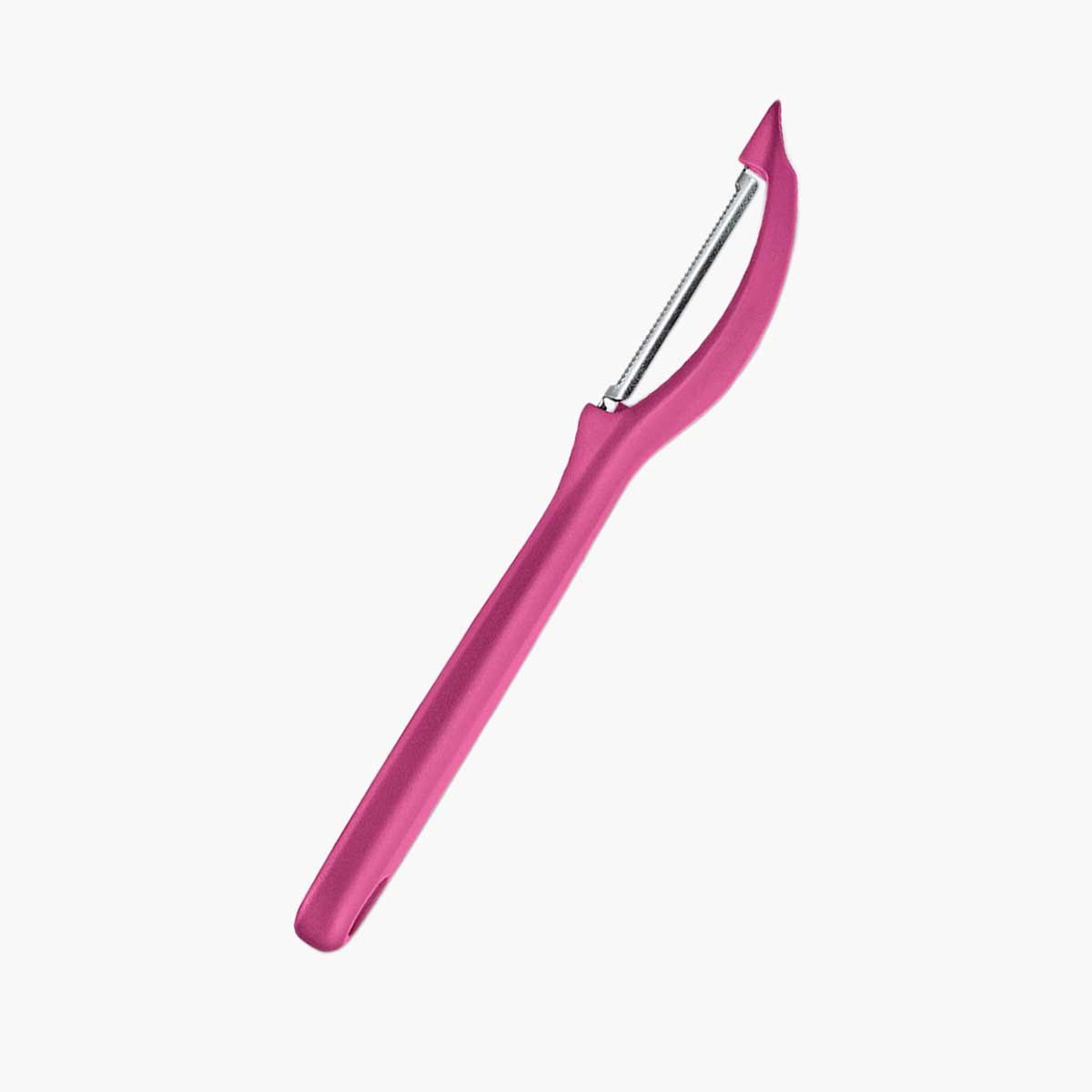 A pink Victorinox serrated peeler.