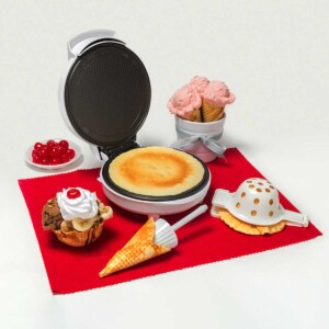 Waffle Cone and Bowl Maker with Red Placemat and Ice Cream