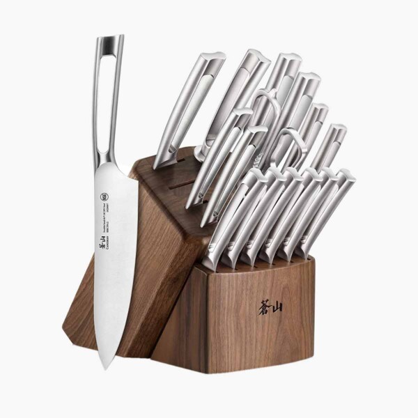 Cangshan TN1 Series 17-Piece Knife Block Set shown with white background.