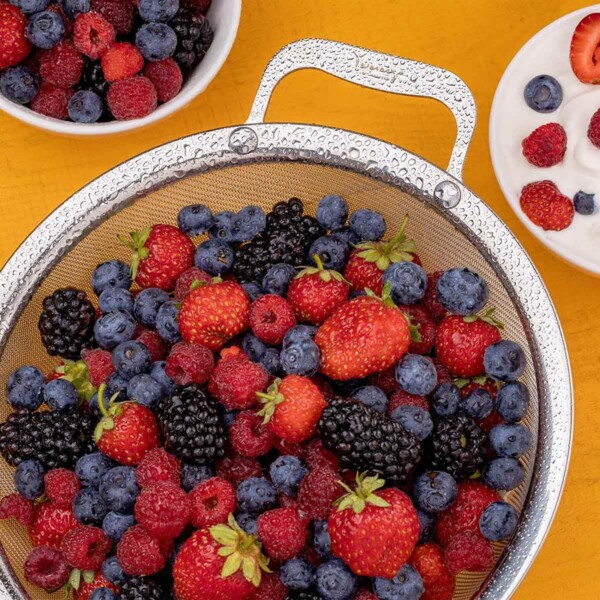 Large Fine Mesh Strainer with berries