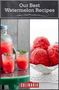 Images of 2 watermelon recipes -- watermelon limeade and watermelon sorbet.