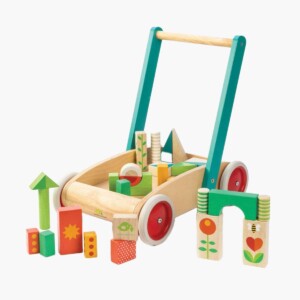 Garden Theme Walker Wagon Push Toy showing blocks and wagon.
