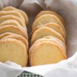 Vanilla bean sables in a lined basket