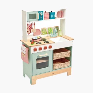 Wooden Pretend Play Home Kitchen with Accessories for Kids.