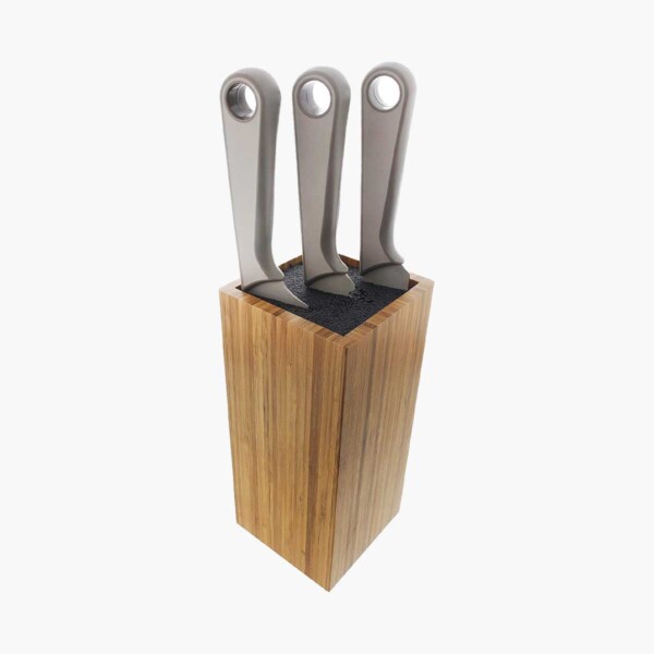 Knife Block Bamboo with Bristles 3 knives in it.